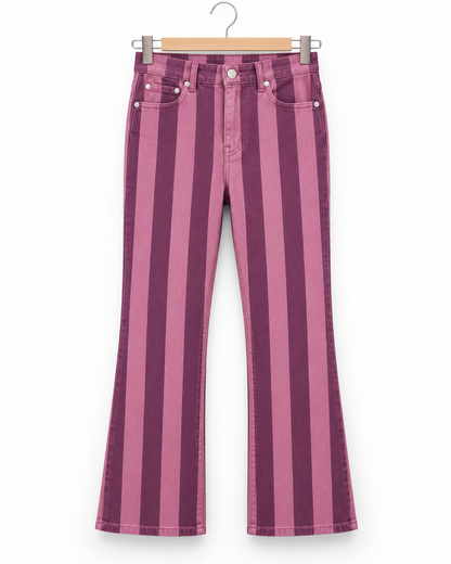Calças Riscas Rosa Malva
