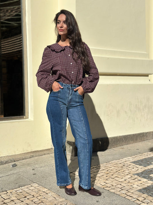 Calça de ganga contraste