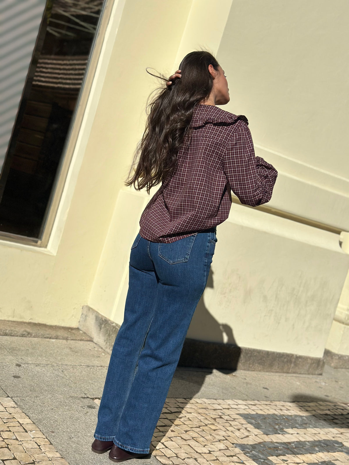 Calça de ganga contraste