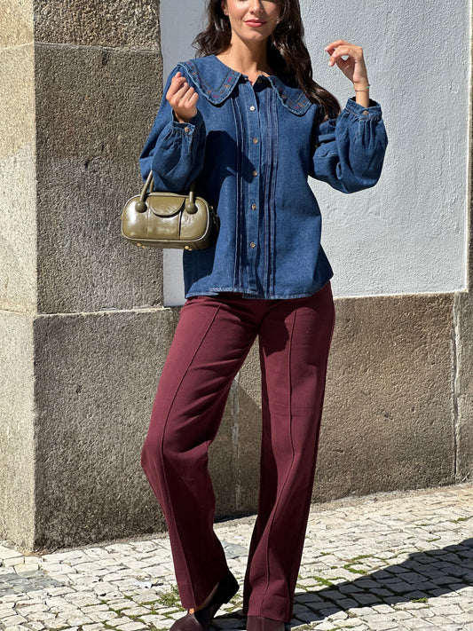 Camisa de ganga com gola
