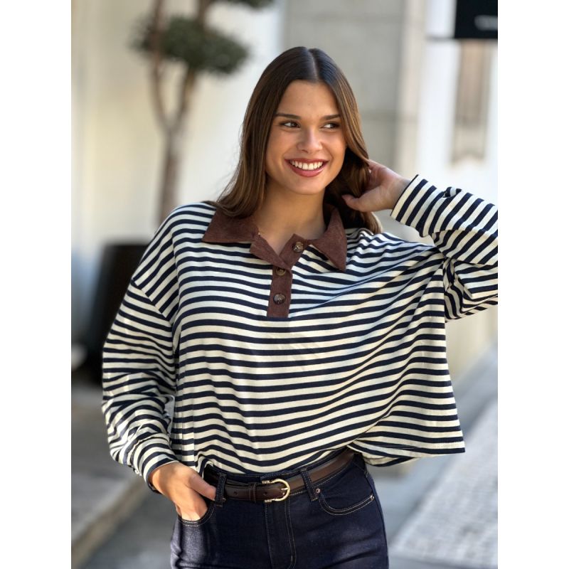 Camisola tipo polo riscas