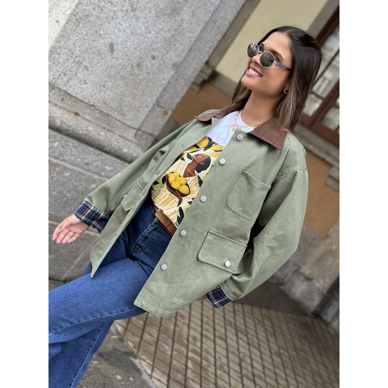 Casaco estilo ganga com pormenor-Verde