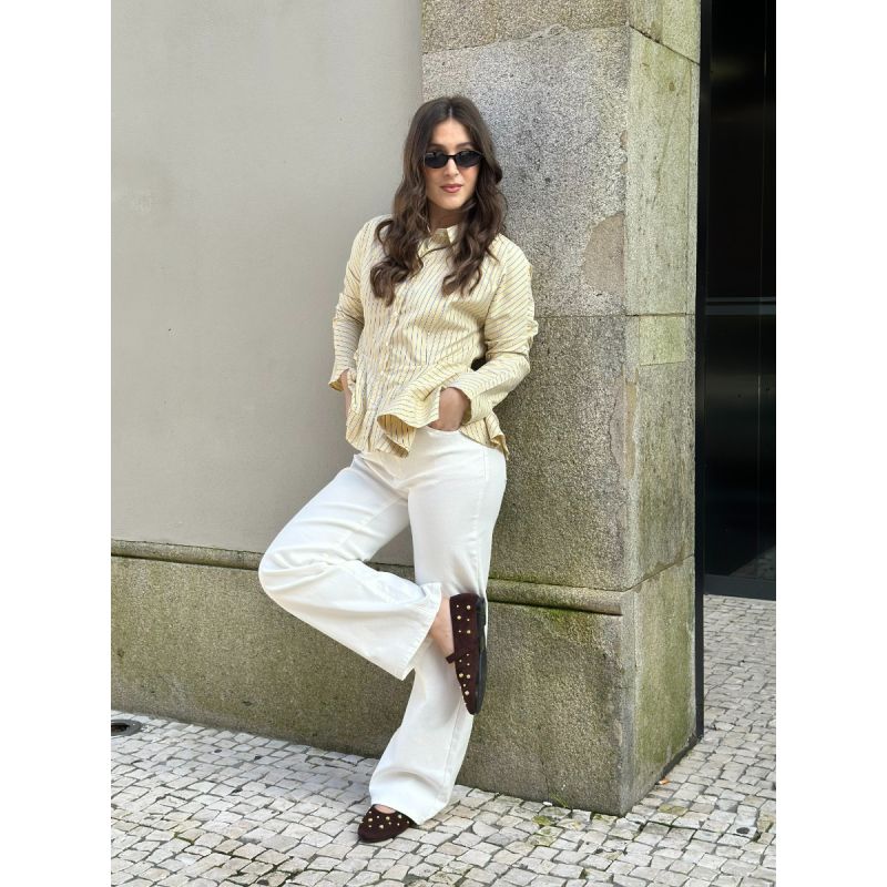 Calças de ganga cintura cruzada em branco