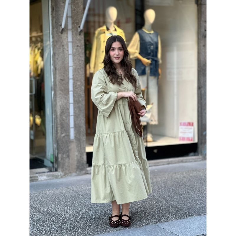 Vestido popelina com manga abalonada