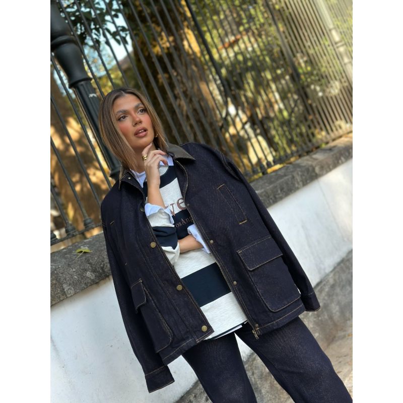 Blusão ganga oversize com gola