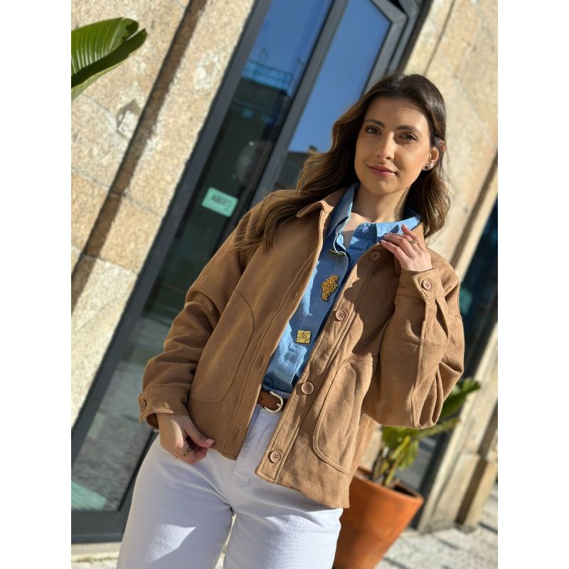 Jaqueta com bolsos com efeito de camurça