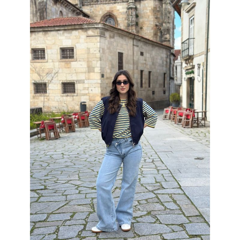 Cal&ccedil;as de ganga cintura cruzada azul claro