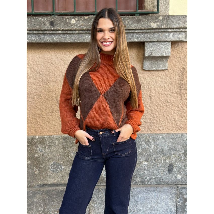 Camisola malha em losangos