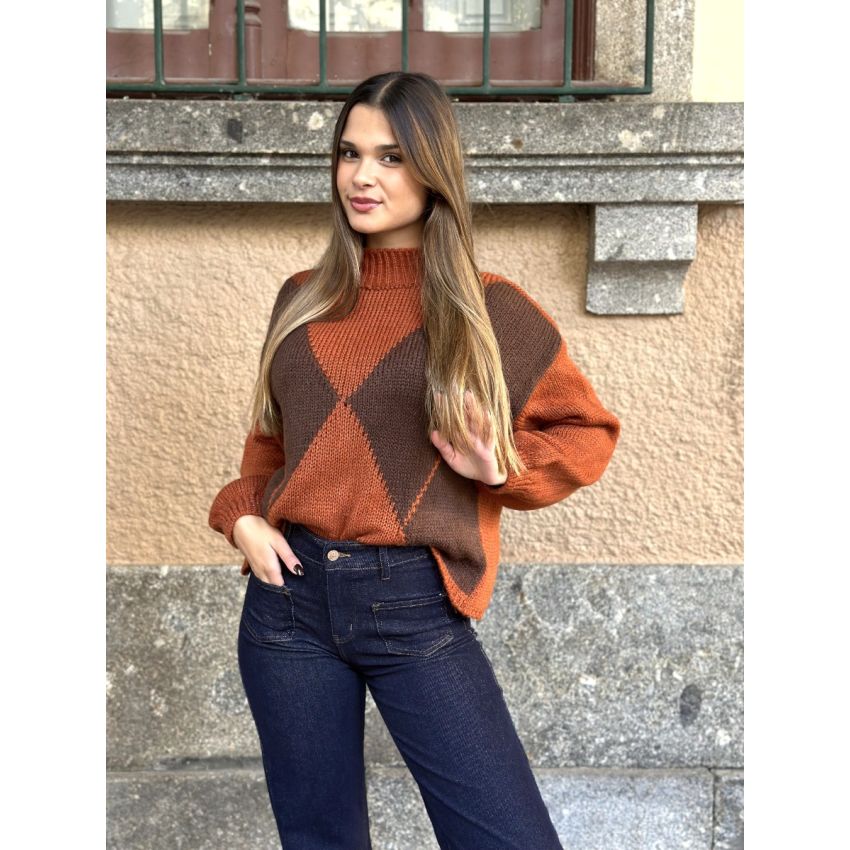 Camisola malha em losangos