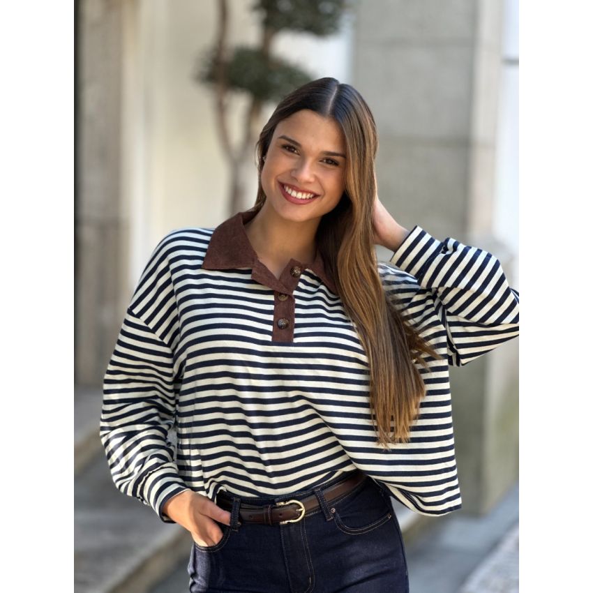 Camisola tipo polo riscas