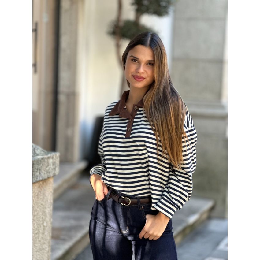Camisola tipo polo riscas