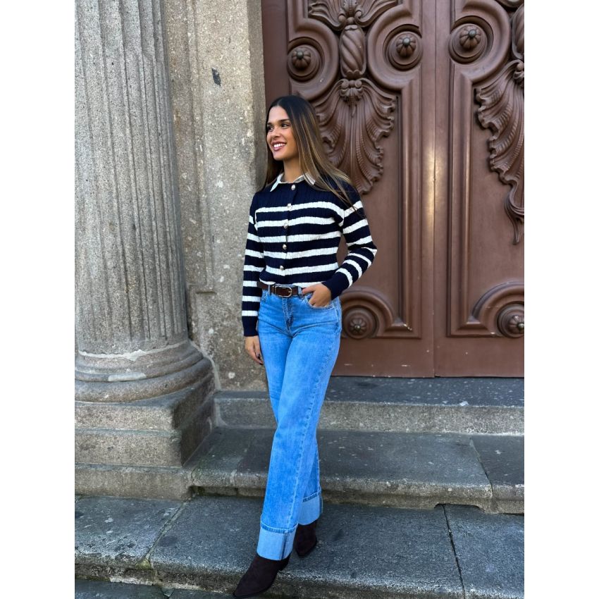 Calças de ganga com dobra