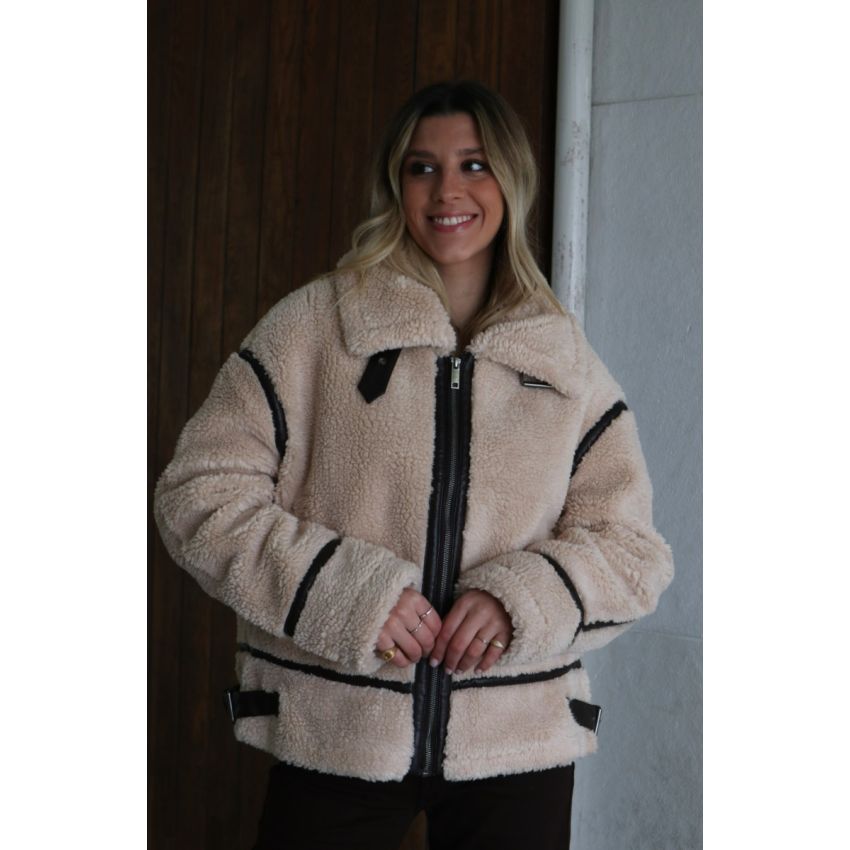 Biker efeito pele cordeiro