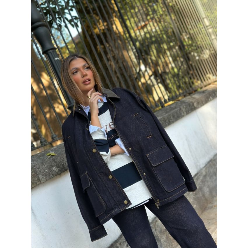 Blusão ganga oversize com gola