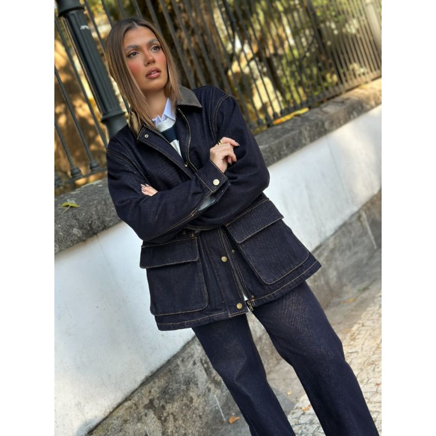 Blusão ganga oversize com gola