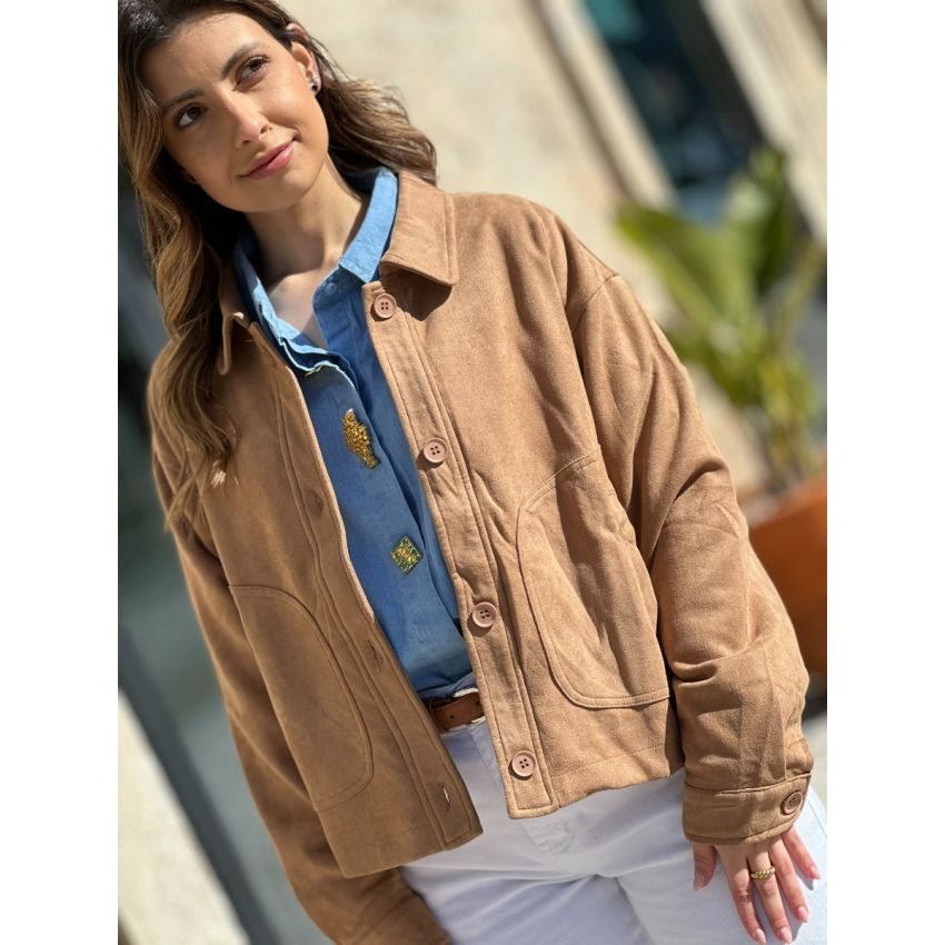 Jaqueta com bolsos com efeito de camurça