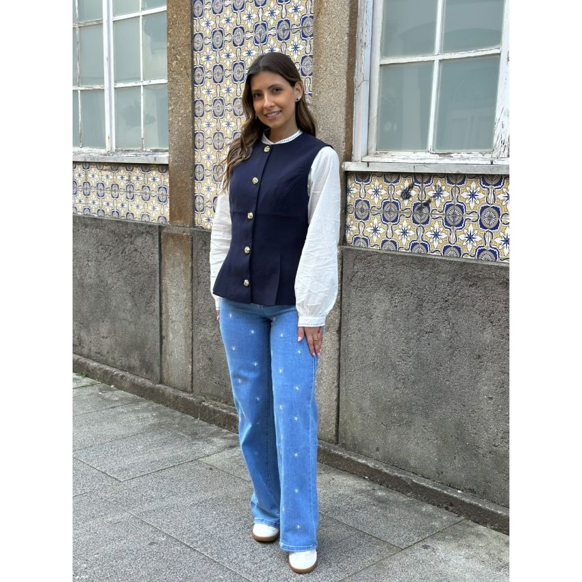 Calças de ganga bordadas