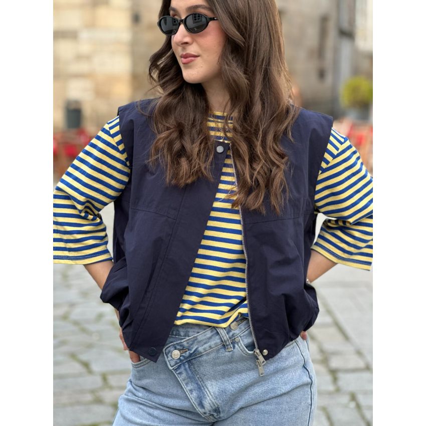 T-shirt de riscas com manga oversize