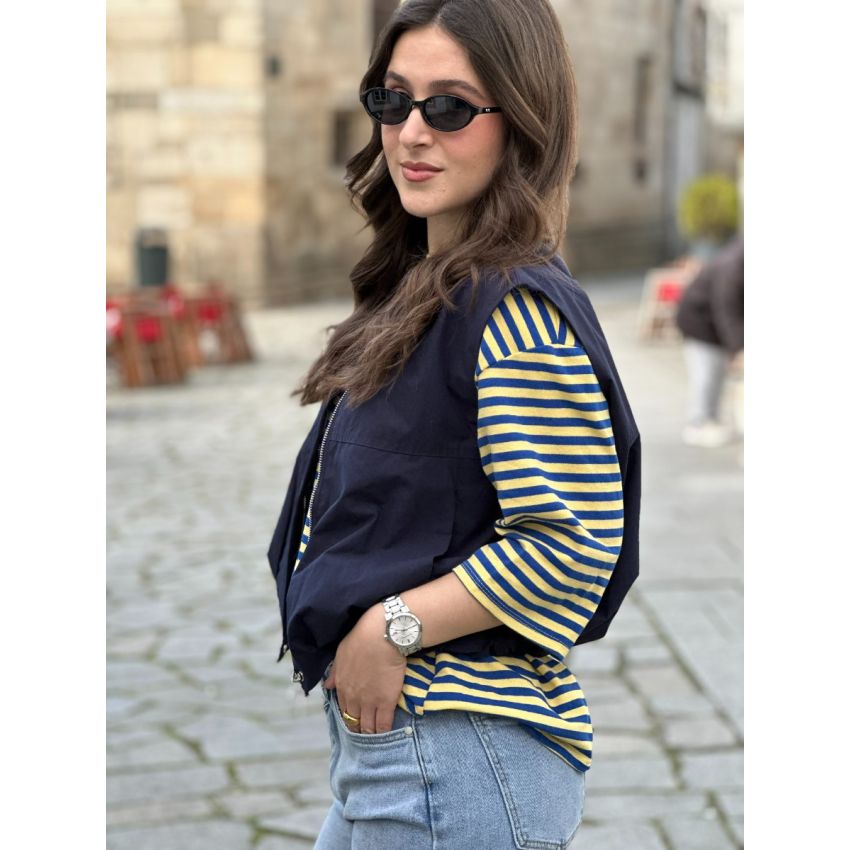 T-shirt de riscas com manga oversize