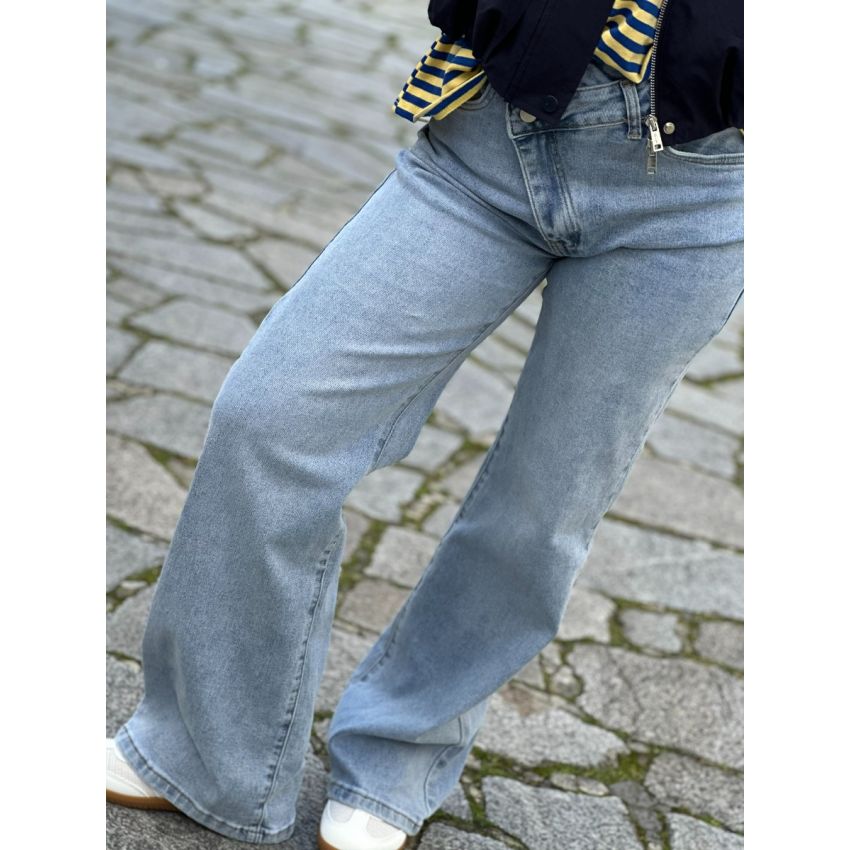 Calças de ganga cintura cruzada azul claro