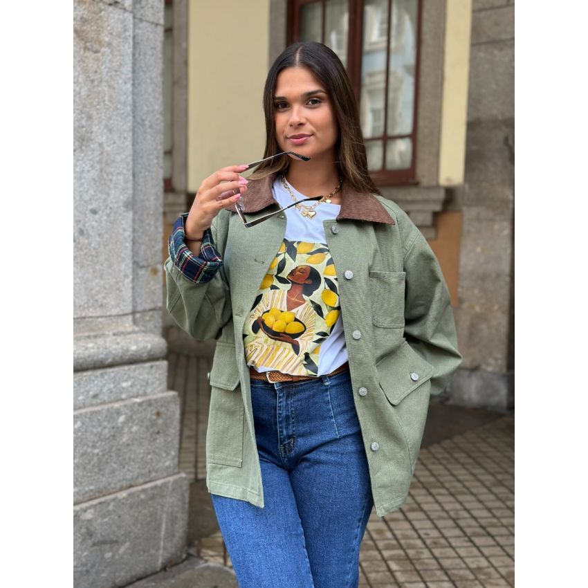 Casaco estilo ganga com pormenor-Verde