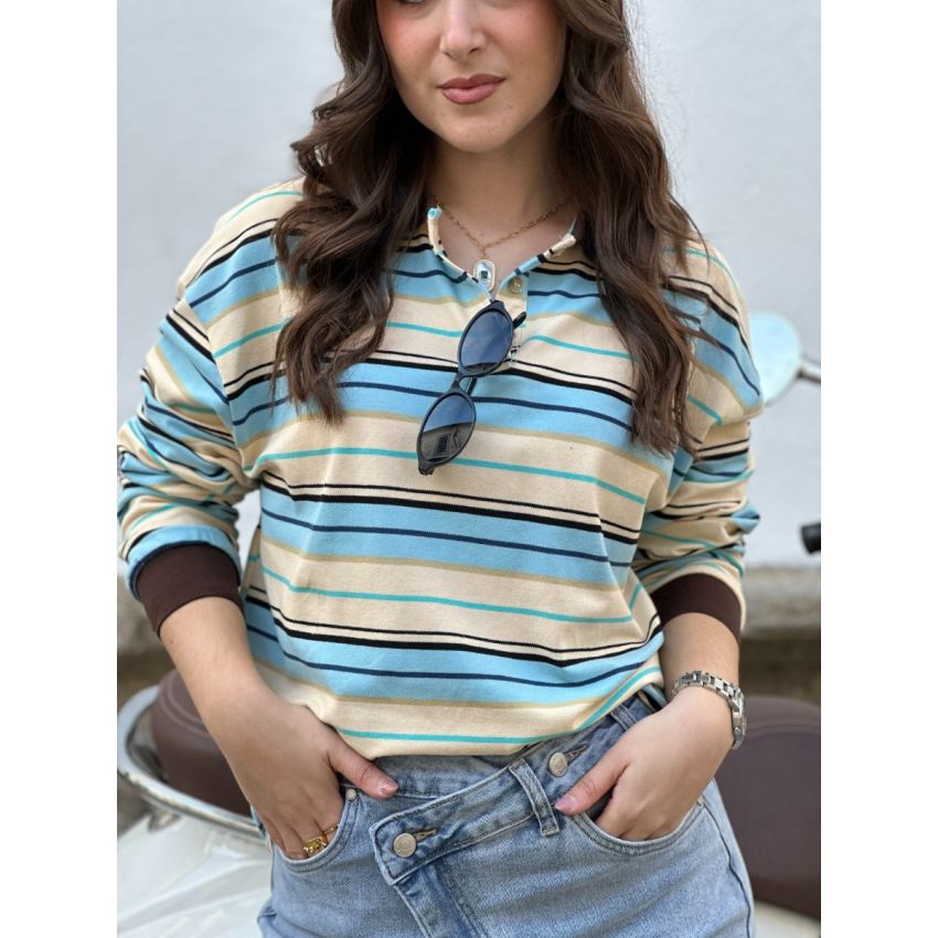 Polo de riscas manga comprida