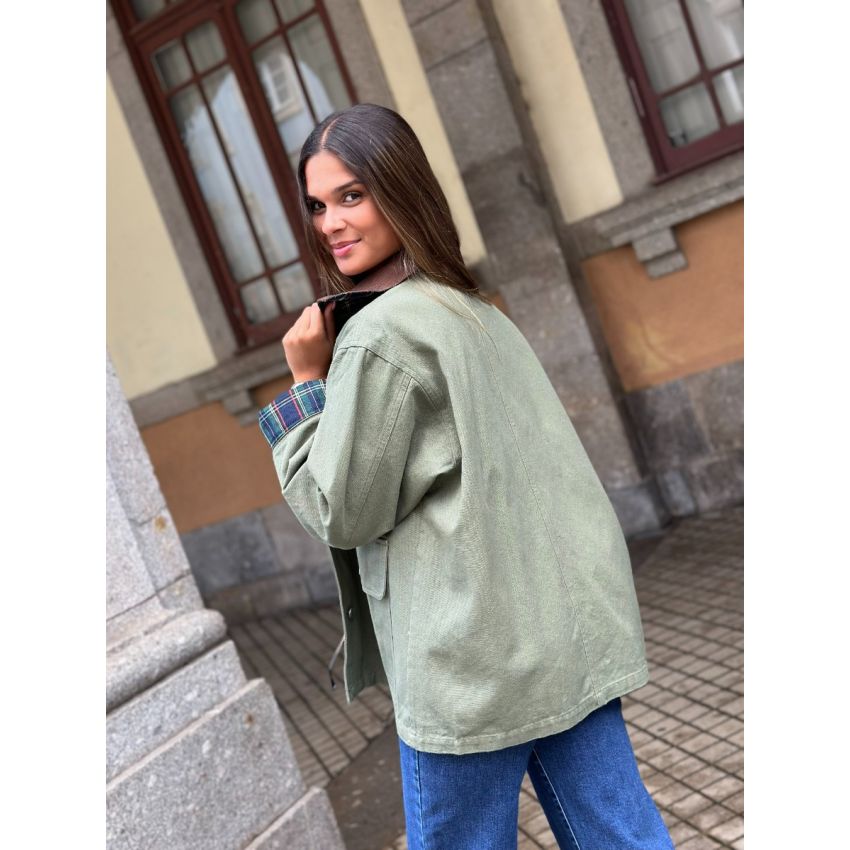 Casaco estilo ganga com pormenor-Verde