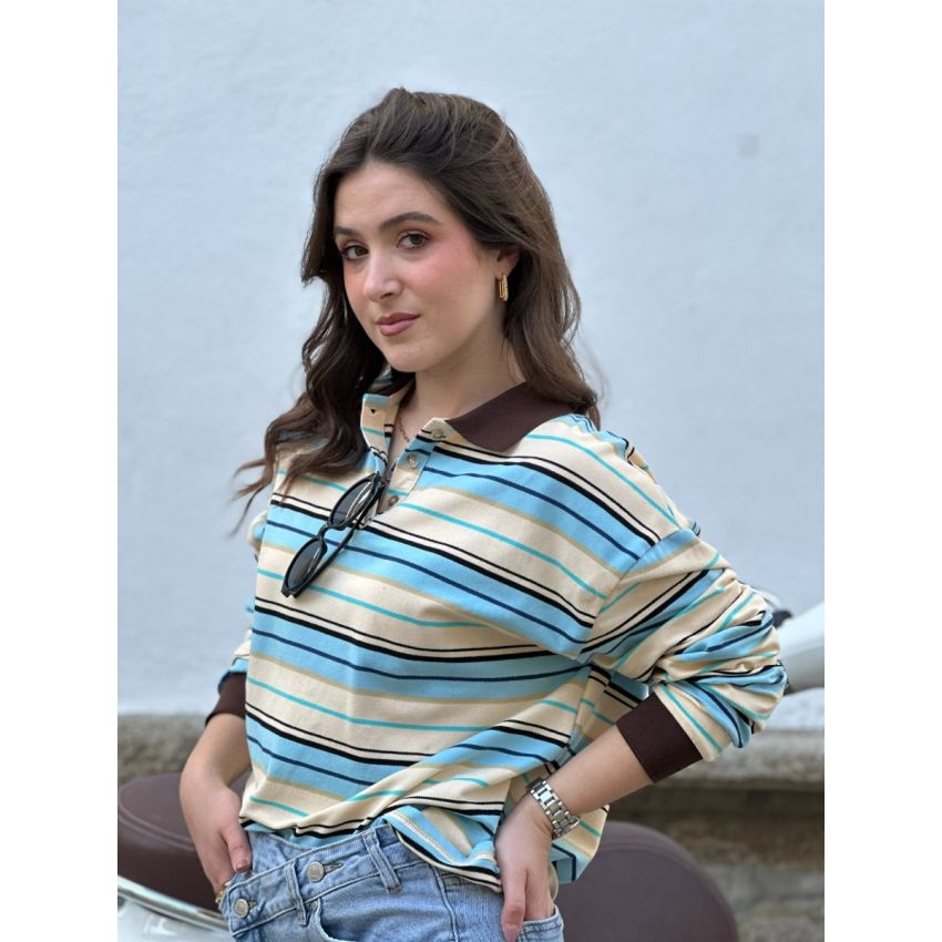 Polo de riscas manga comprida