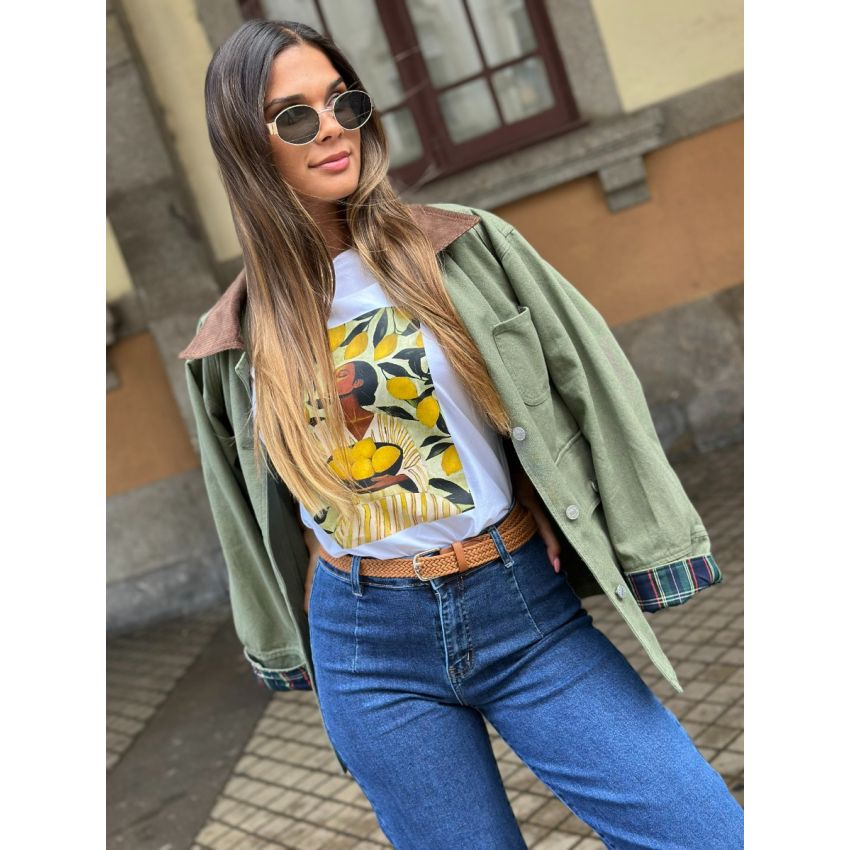 Casaco estilo ganga com pormenor-Verde