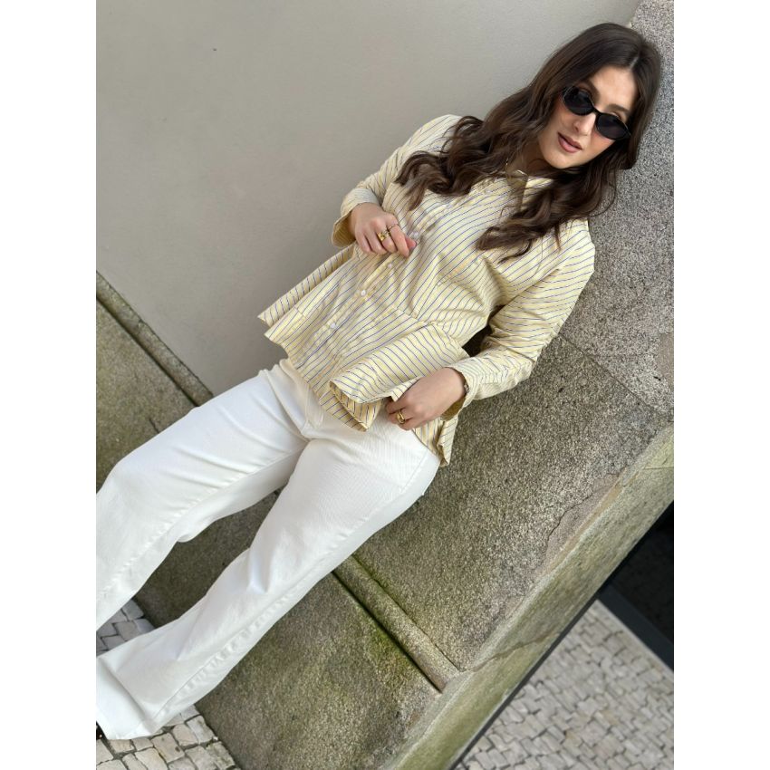 Calças de ganga cintura cruzada em branco