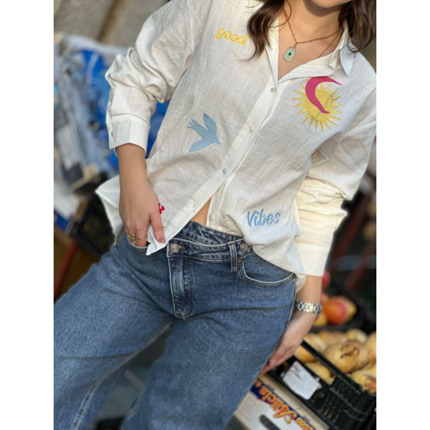 Calças de ganga cintura cruzada azul medio