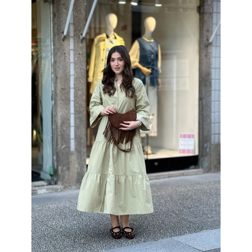 Vestido popelina com manga abalonada