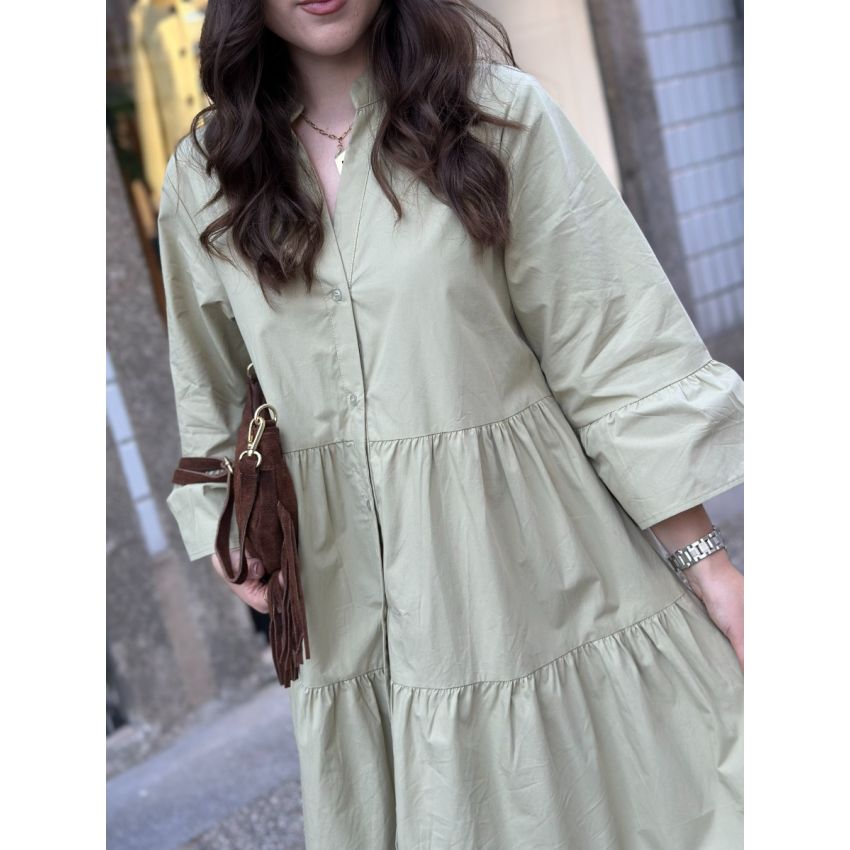 Vestido popelina com manga abalonada