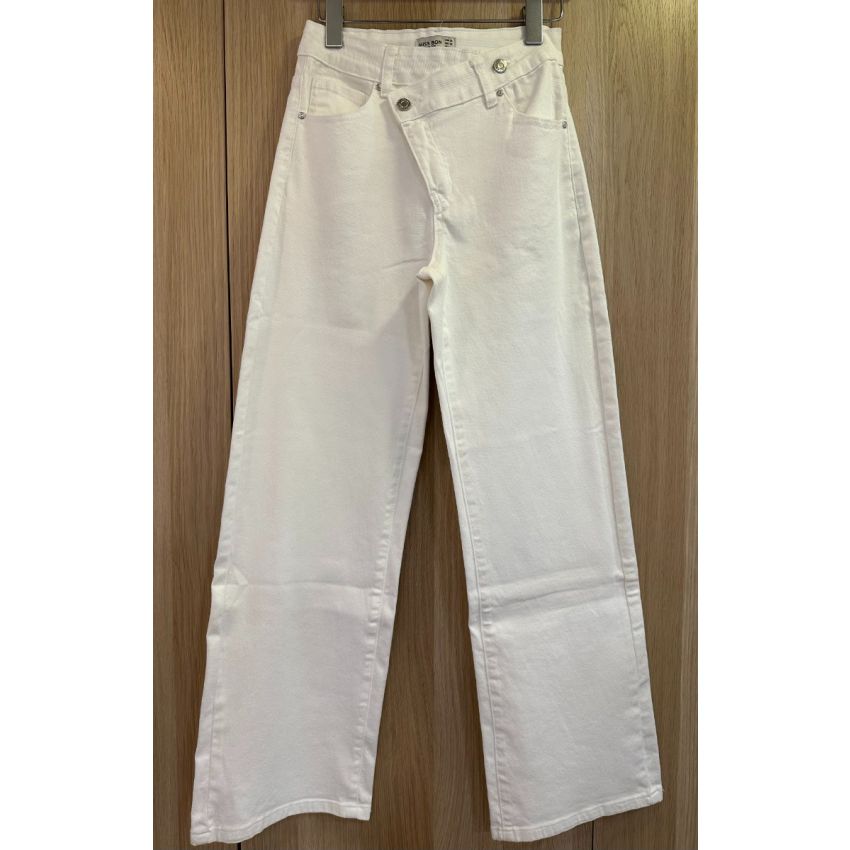 Calças de ganga cintura cruzada em branco